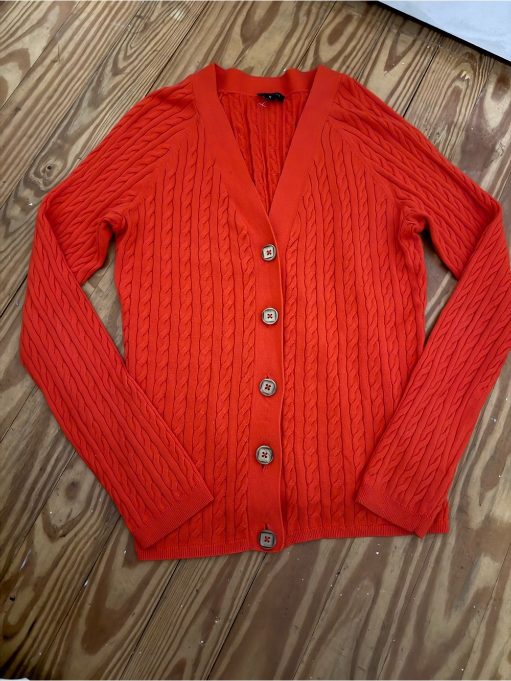 Talbots Bright Red Cable-Knit V-Neck Button Cardigan